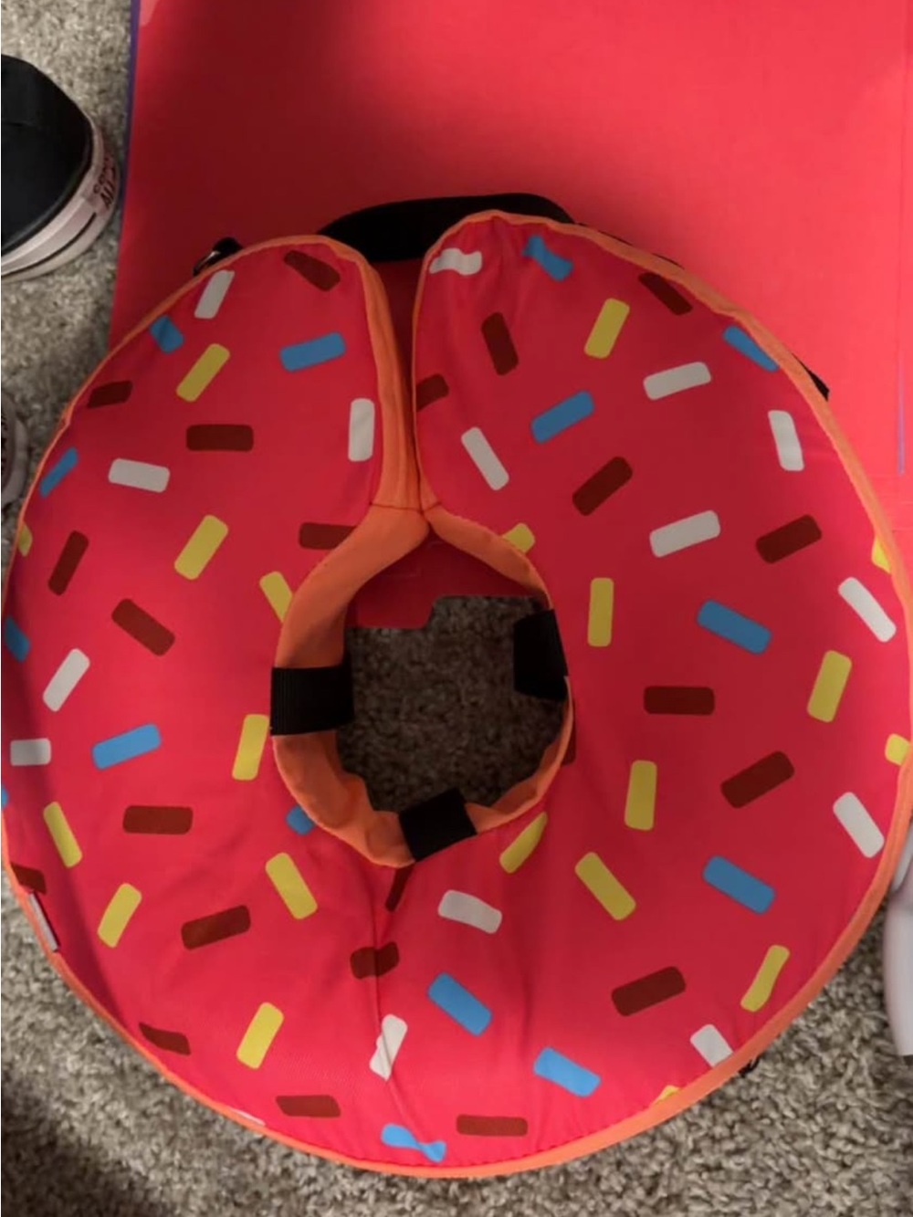 Donut Sprinkles Travel Neck Pillow - Red with Multicolor Sprinkles